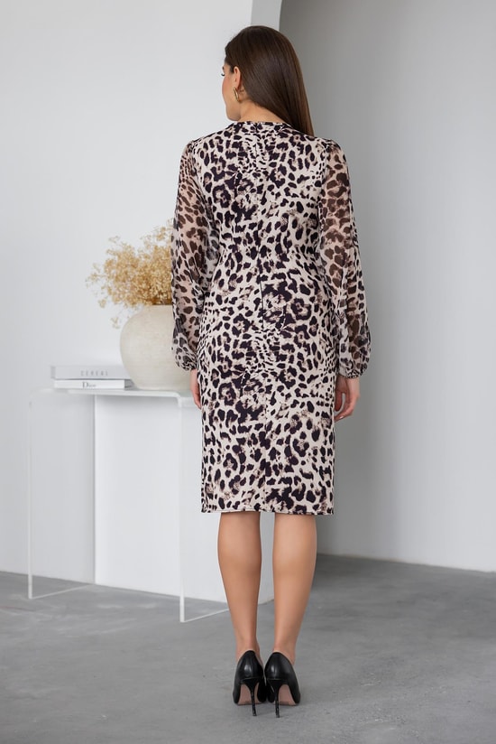 Leopar Kalem Elbise - BEJ
