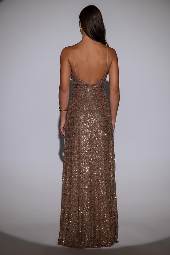 Ön Yırtmaç Payetli Abiye - GOLD