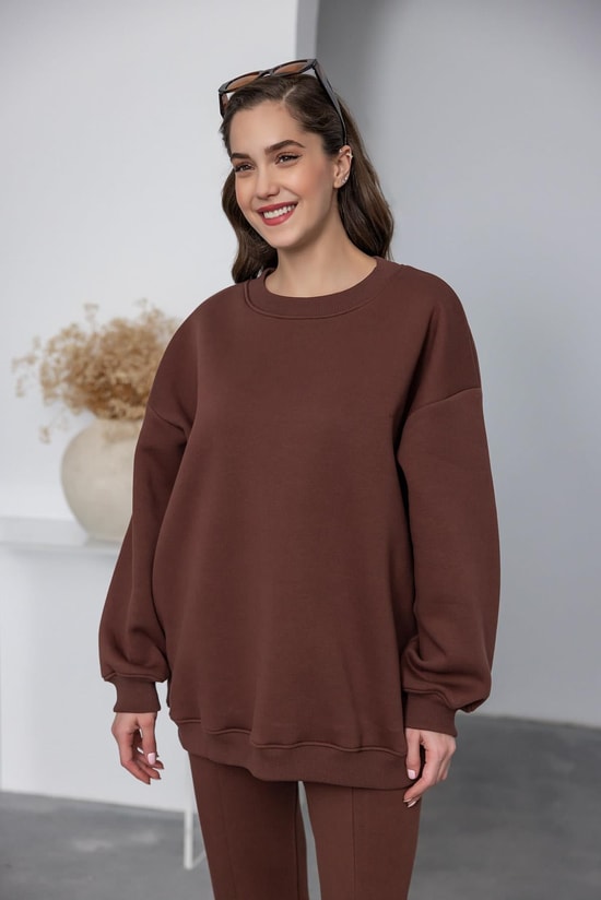 Oversize 2li Eşofman Takımı - KAHVERENGİ