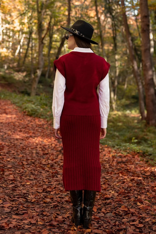 Süveterli Triko Takım - BORDO