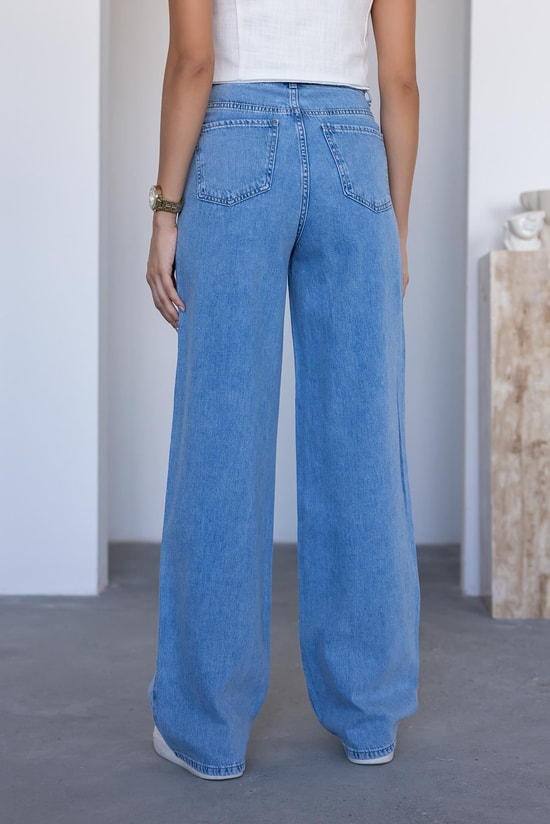 Taşlı Denim Pantolon - MAVİ