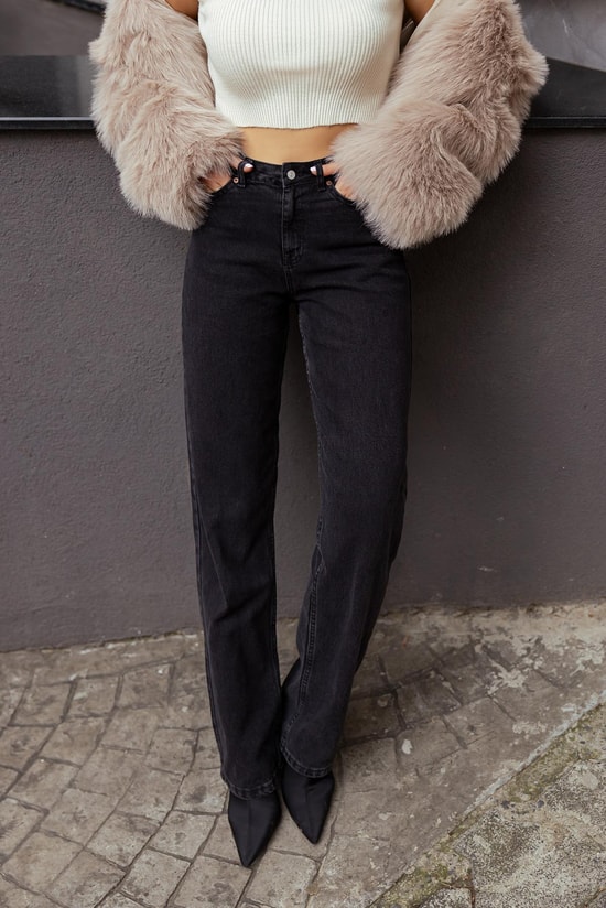 Yüksek Bel Straight Denim - SİYAH