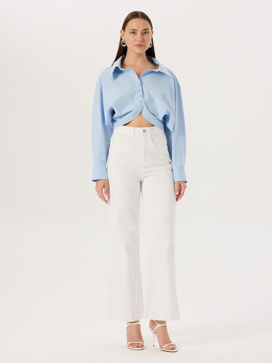 24SS101001 OVERSIZE DÖKÜMLÜ AÇIK YAKA KOTON  GÖMLEK Kategorisiz Modelleri