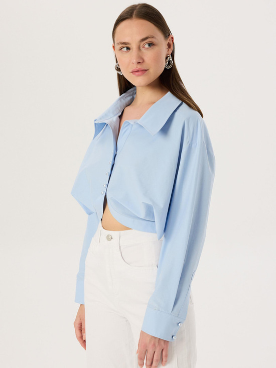24SS101001 OVERSIZE DÖKÜMLÜ AÇIK YAKA KOTON  GÖMLEK Kategorisiz Modelleri