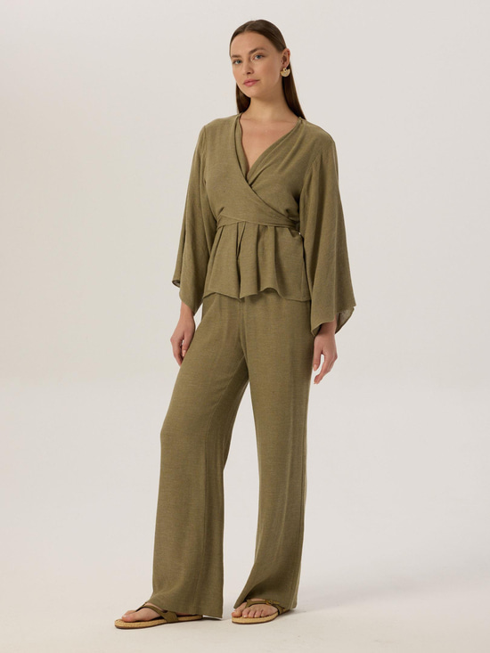 24SS103026 BELİ LASTİKLİ SALAŞ KESİM DÖKÜMLÜ PANTOLON Kategorisiz Modelleri