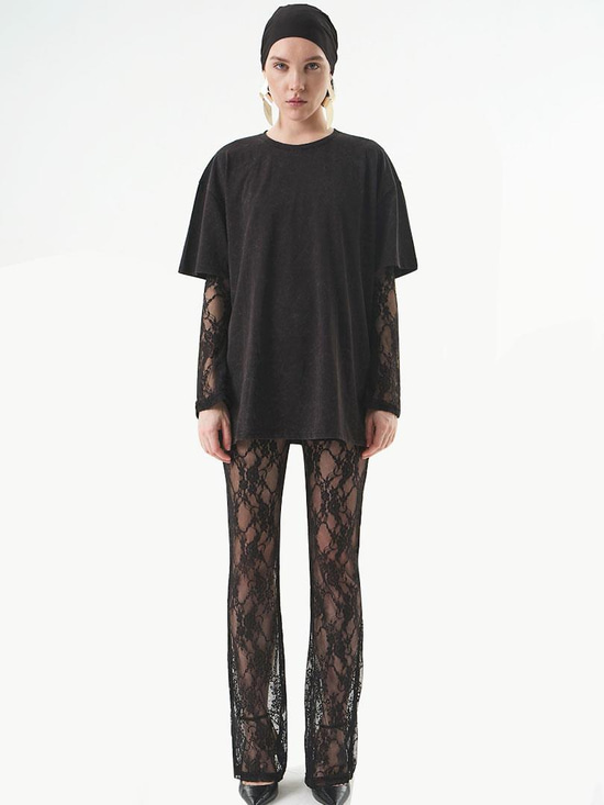 24SS114001 TW3-694 YIKAMA EFEKTLI OVERSIZE T-SHİRT Kategorisiz Modelleri