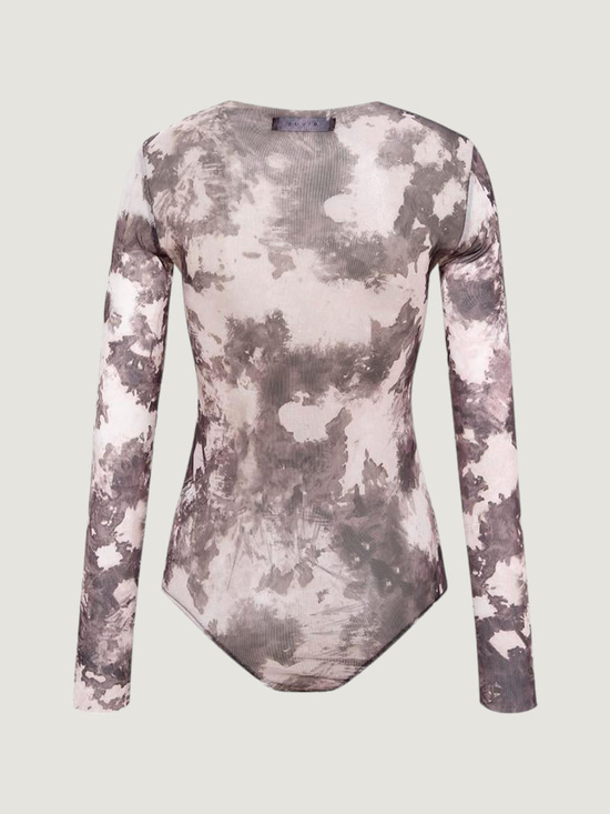 Alttan Çıtçıtlı Dövme Desenli Transparan Tül Body - Batik Body Modelleri