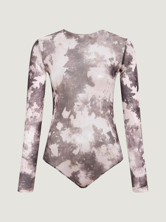 Alttan Çıtçıtlı Dövme Desenli Transparan Tül Body - Batik Body Modelleri