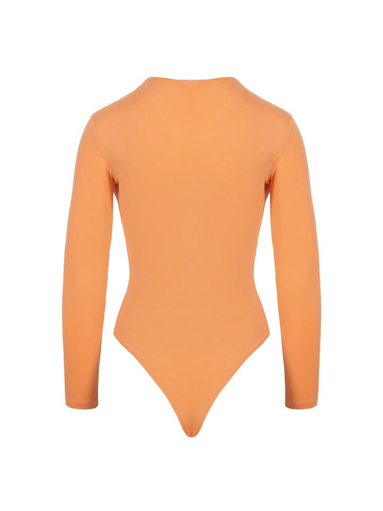 Alttan Çıtçıtlı Uzun Kollu Kristal Taşlı İkonik Body - Oranj