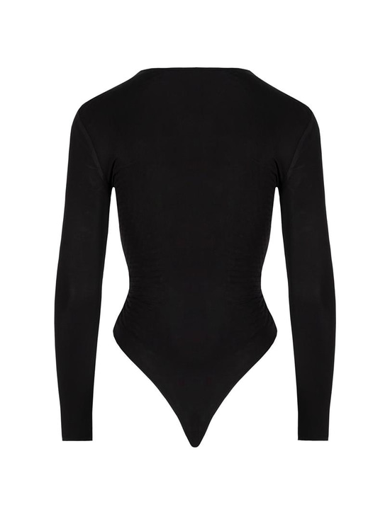 Alttan Çıtçıtlı Uzun Kollu Kristal Taşlı İkonik Body - Siyah