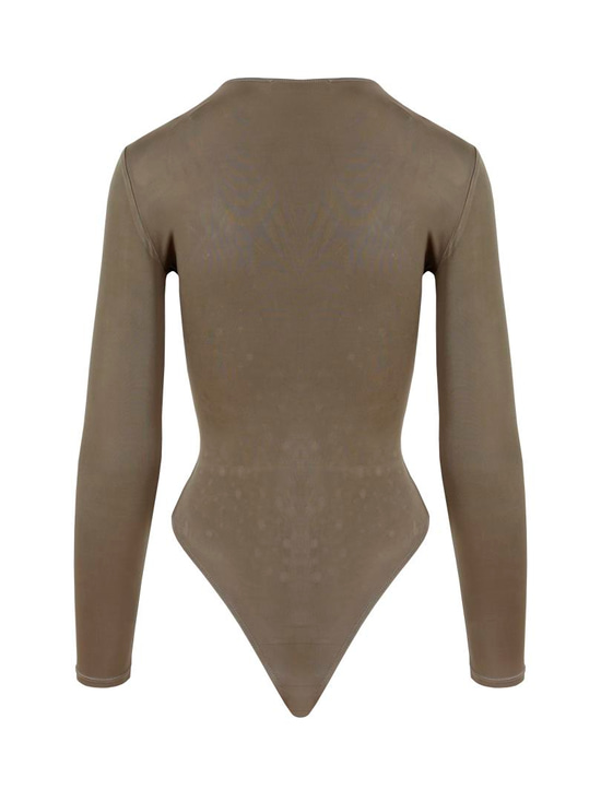 Alttan Çıtçıtlı Uzun Kollu Kristal Taşlı İkonik Body - Haki