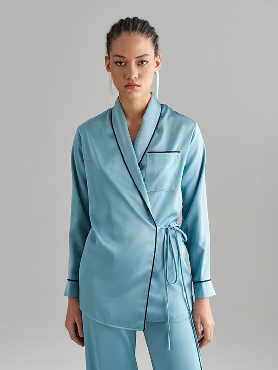 Anvelop Kapama Saten Pijama Ceket - Mint Yeşil Ceket Modelleri