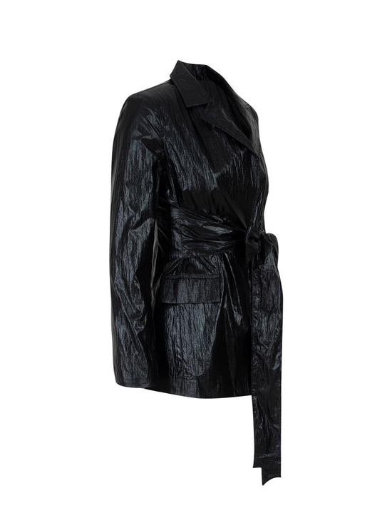 ARGEMON Glitter Paraşüt Kumaş Bağlamalı Vatkalı Blazer Ceket - Siyah