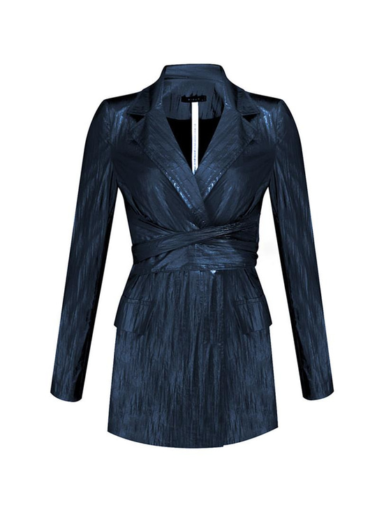 ARGEMON Glitter Paraşüt Kumaş Bağlamalı Vatkalı Blazer Ceket - Lacivert