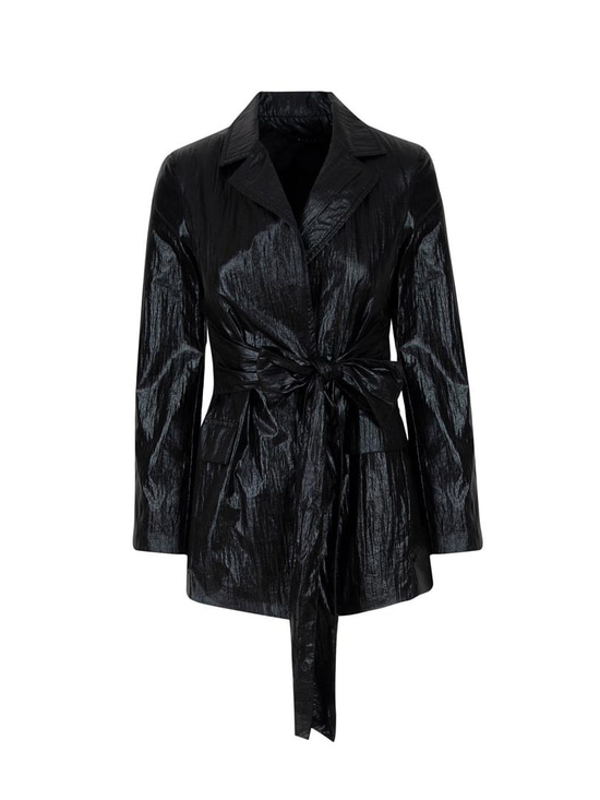 ARGEMON Glitter Paraşüt Kumaş Bağlamalı Vatkalı Blazer Ceket - Siyah