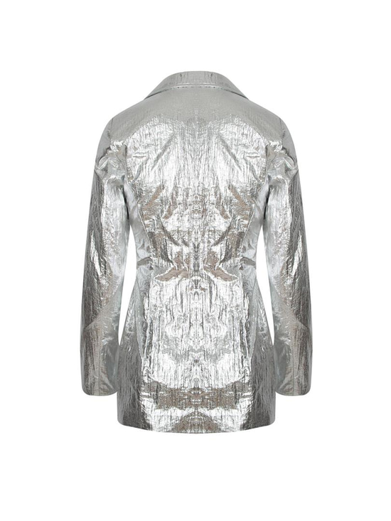 ARGEMON Glitter Paraşüt Kumaş Bağlamalı Vatkalı Blazer Ceket - Silver