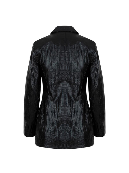 ARGEMON Glitter Paraşüt Kumaş Bağlamalı Vatkalı Blazer Ceket - Siyah