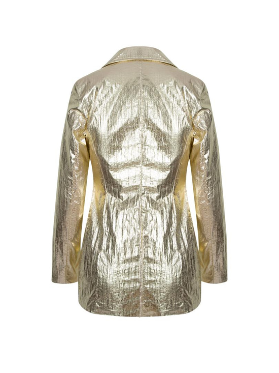 ARGEMON Glitter Paraşüt Kumaş Bağlamalı Vatkalı Blazer Ceket - Gold