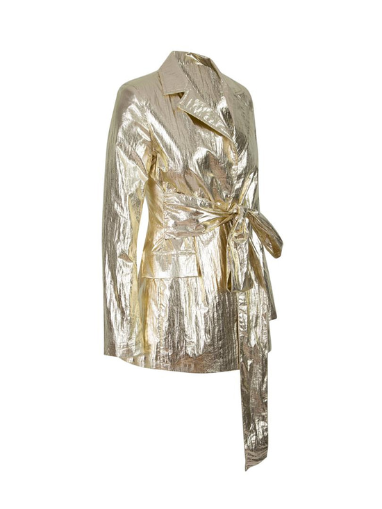 ARGEMON Glitter Paraşüt Kumaş Bağlamalı Vatkalı Blazer Ceket - Gold