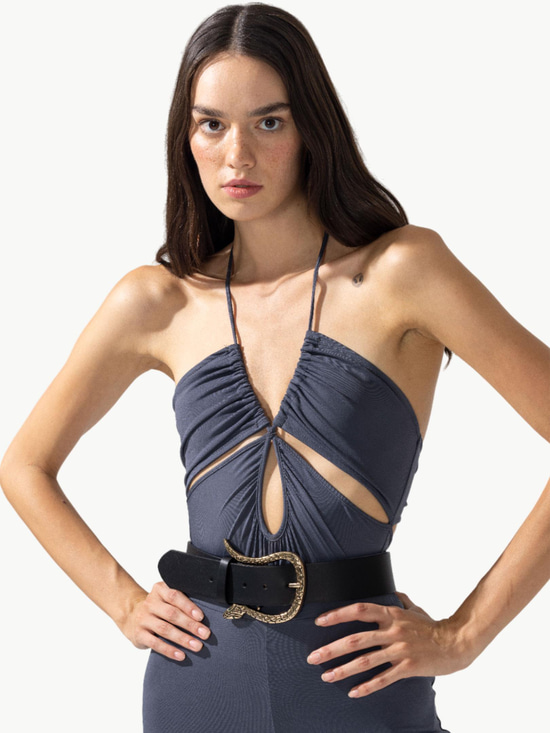 Askılı Dekolteli Body - Antrasit Body & Bluz Modelleri