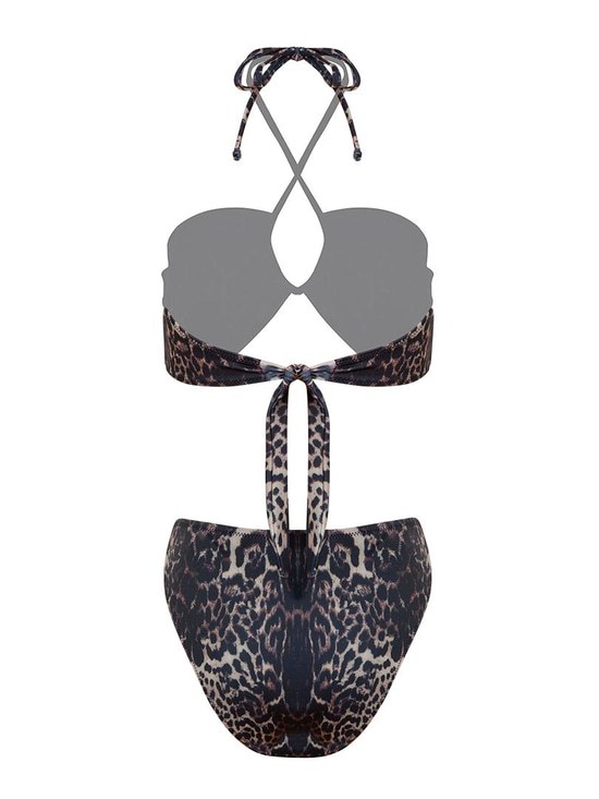 Bağlamalı Straplez Bikini - Leopar