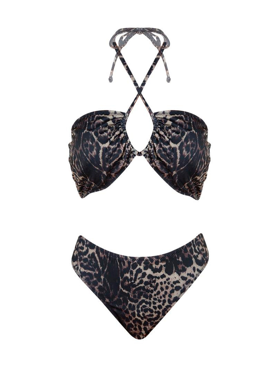 Bağlamalı Straplez Bikini - Leopar