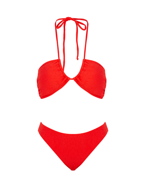 Bağlamalı Straplez Bikini - Nar Çiçeği
