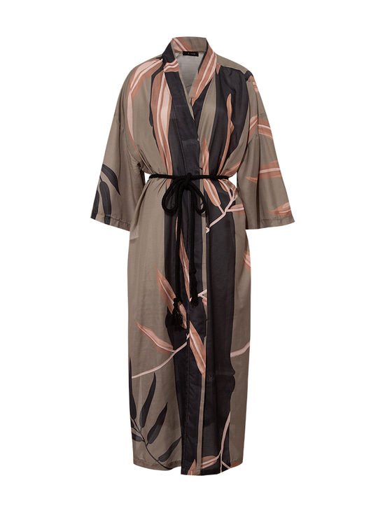 Bambu Desenli Oversize Uzun Kimono - Haki Desenli