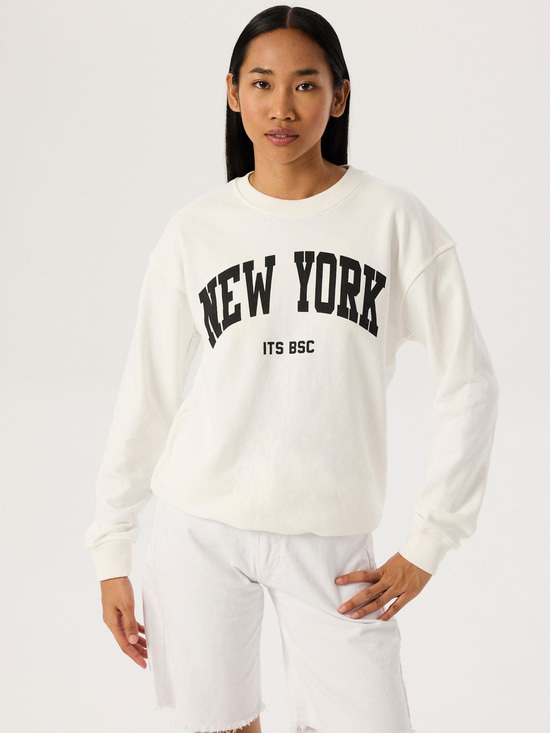 Baskı Detaylı Oversize Sweatshirt - Beyaz Sweatshirt Modelleri