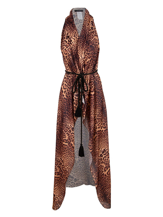 Beli Bağlamalı Kimono Yelek - Leopar Desenli