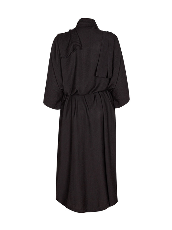 Beli Kuşaklı Şal Yaka Midi Kimono - Siyah