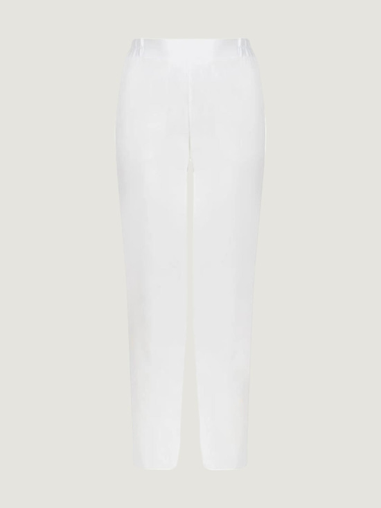 Beli Lastikli Bol Paça Krep Pantolon - Ekru Pantolon Modelleri