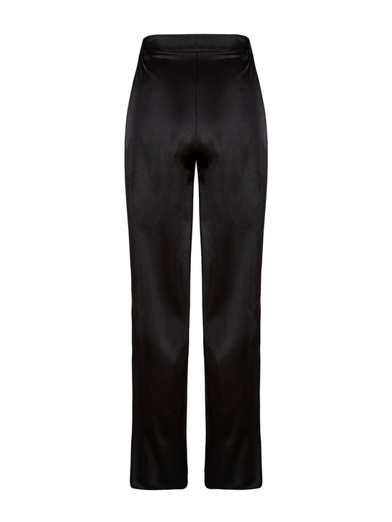 Beli Lastikli Bol Paça Saten Pantolon - Siyah