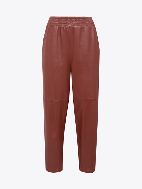 Beli Lastikli Deri Pantolon - Bordo