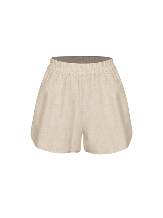 Beli Lastikli Keten Mini Şort - Ekru