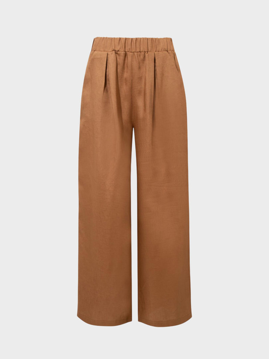 Beli Lastikli Keten Pantolon - Kahve Kategorisiz Modelleri
