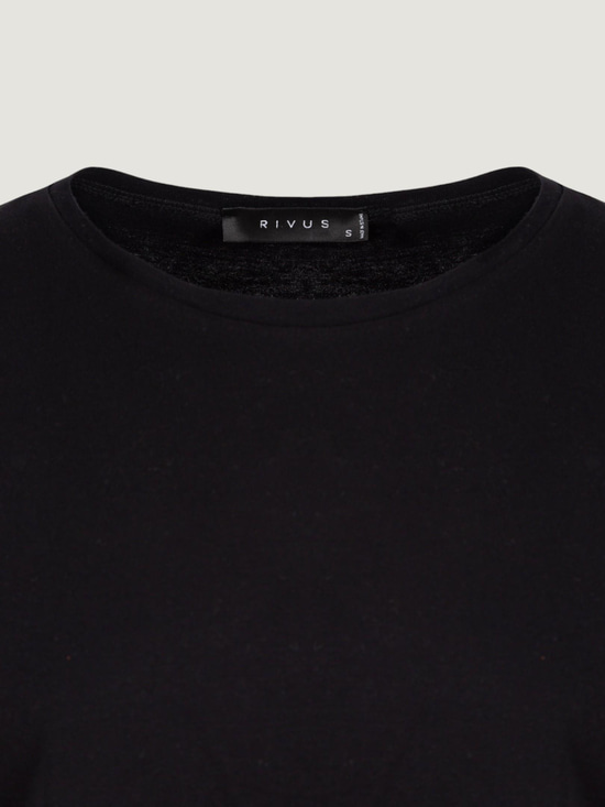 Bisiklet Yaka Arkası Uzun T-Shirt - Siyah T-shirt Modelleri