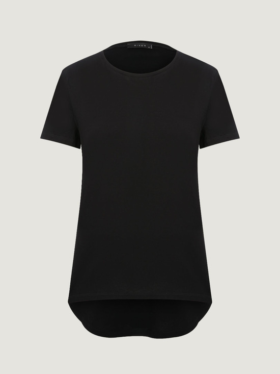 Bisiklet Yaka Arkası Uzun T-Shirt - Siyah T-shirt Modelleri