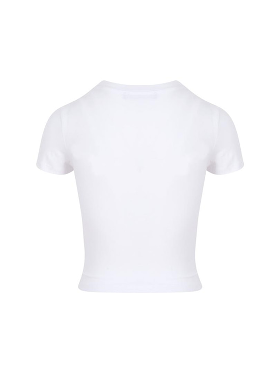 Bisiklet Yaka Basic Crop Tişört - Beyaz