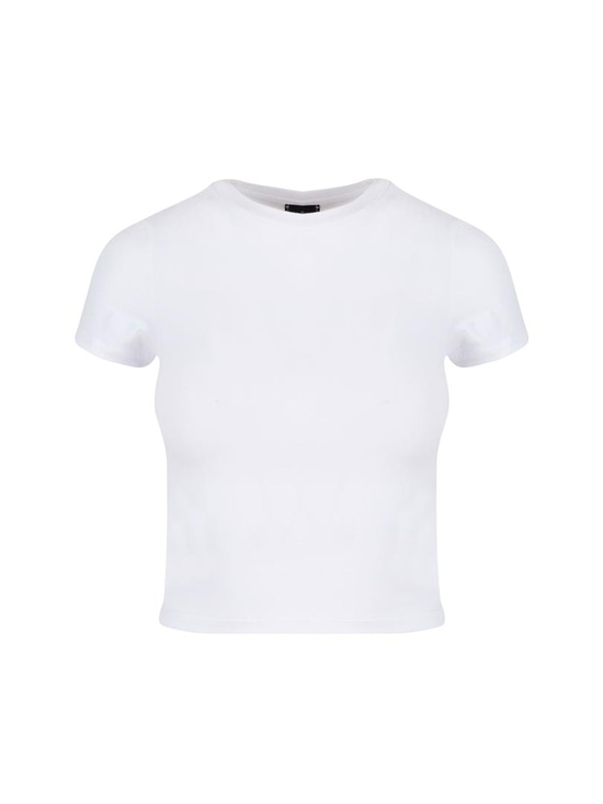 Bisiklet Yaka Basic Crop Tişört - Beyaz
