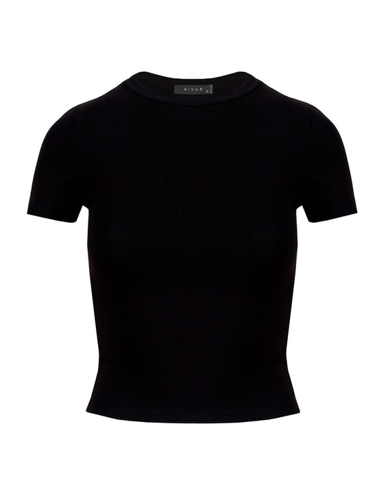 Bisiklet Yaka Basic Crop Tişört - Siyah