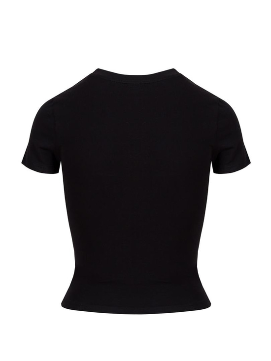 Bisiklet Yaka Basic Crop Tişört - Siyah