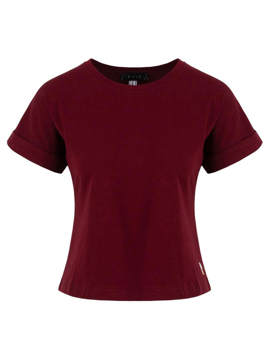 Bisiklet Yaka Basic T-Shirt - Bordo