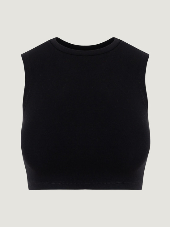 Bisiklet Yaka Kolsuz Crop Top - Siyah Body Modelleri