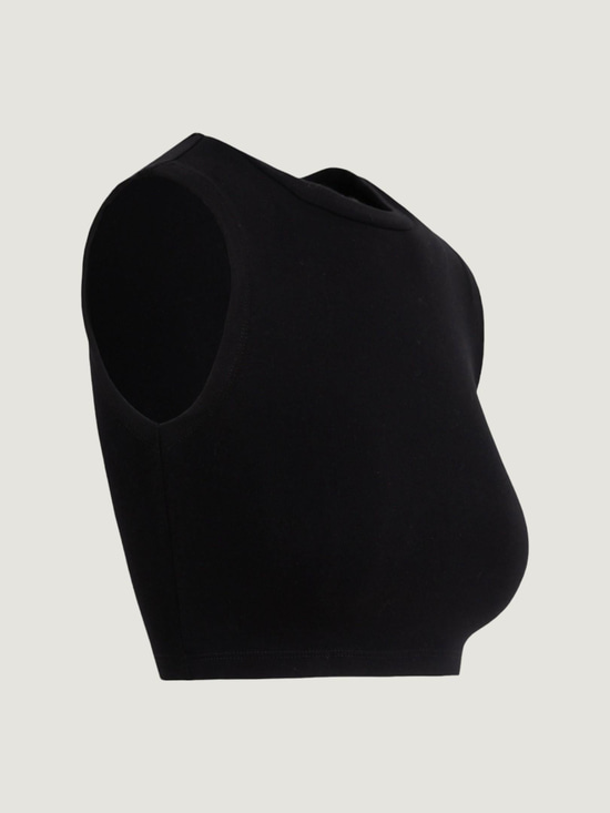 Bisiklet Yaka Kolsuz Crop Top - Siyah Body Modelleri