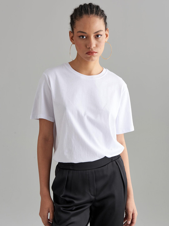 Bisiklet Yaka Oversize T-Shirt - Beyaz T-shirt Modelleri