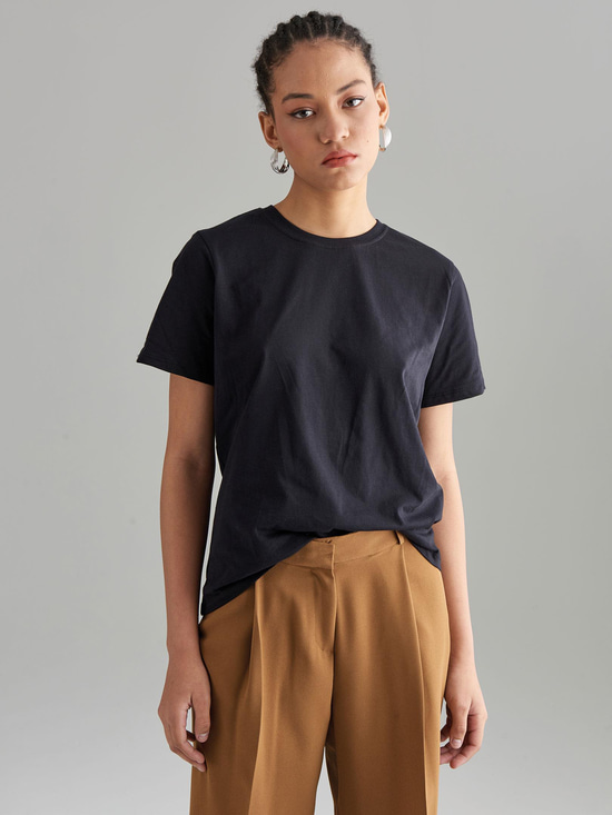 Bisiklet Yaka Oversize T-Shirt - Siyah T-shirt Modelleri