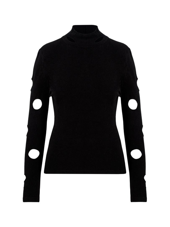 Boğazlı Cut Out Detaylı Triko - Siyah