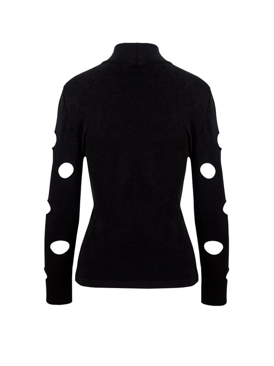 Boğazlı Cut Out Detaylı Triko - Siyah