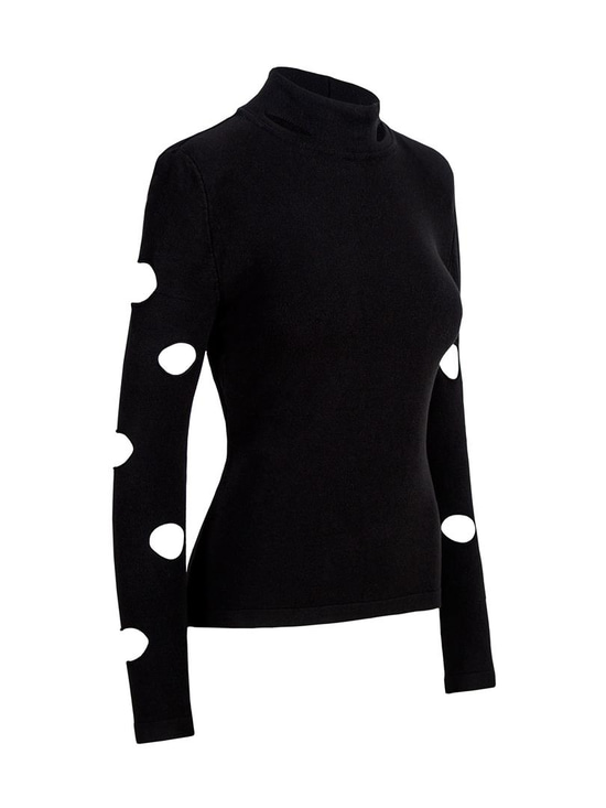 Boğazlı Cut Out Detaylı Triko - Siyah
